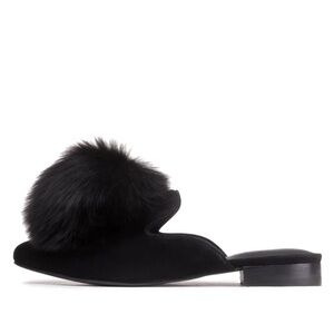 Jeffrey Campbell Black Leather Fur Pom Pom Mules Sz 7